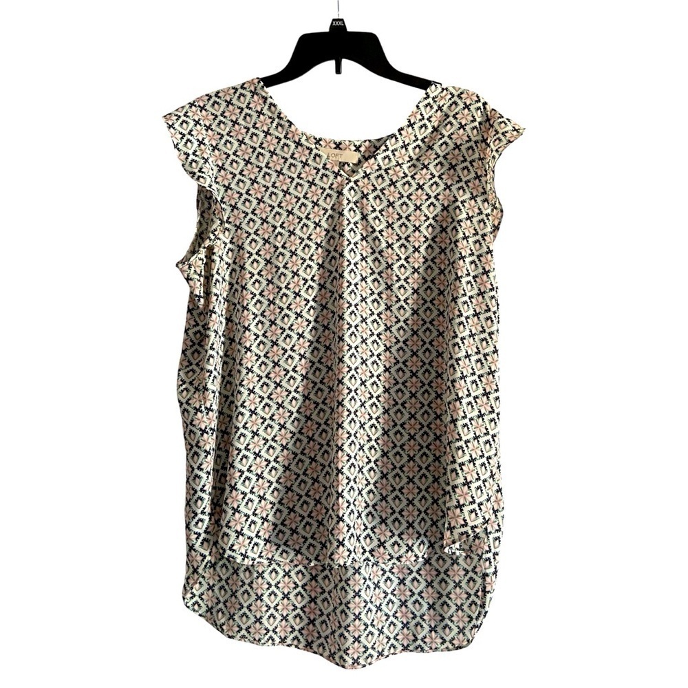 LOFT Women’s Pastel Geometric Flutter Sleeve Blouse Size Large